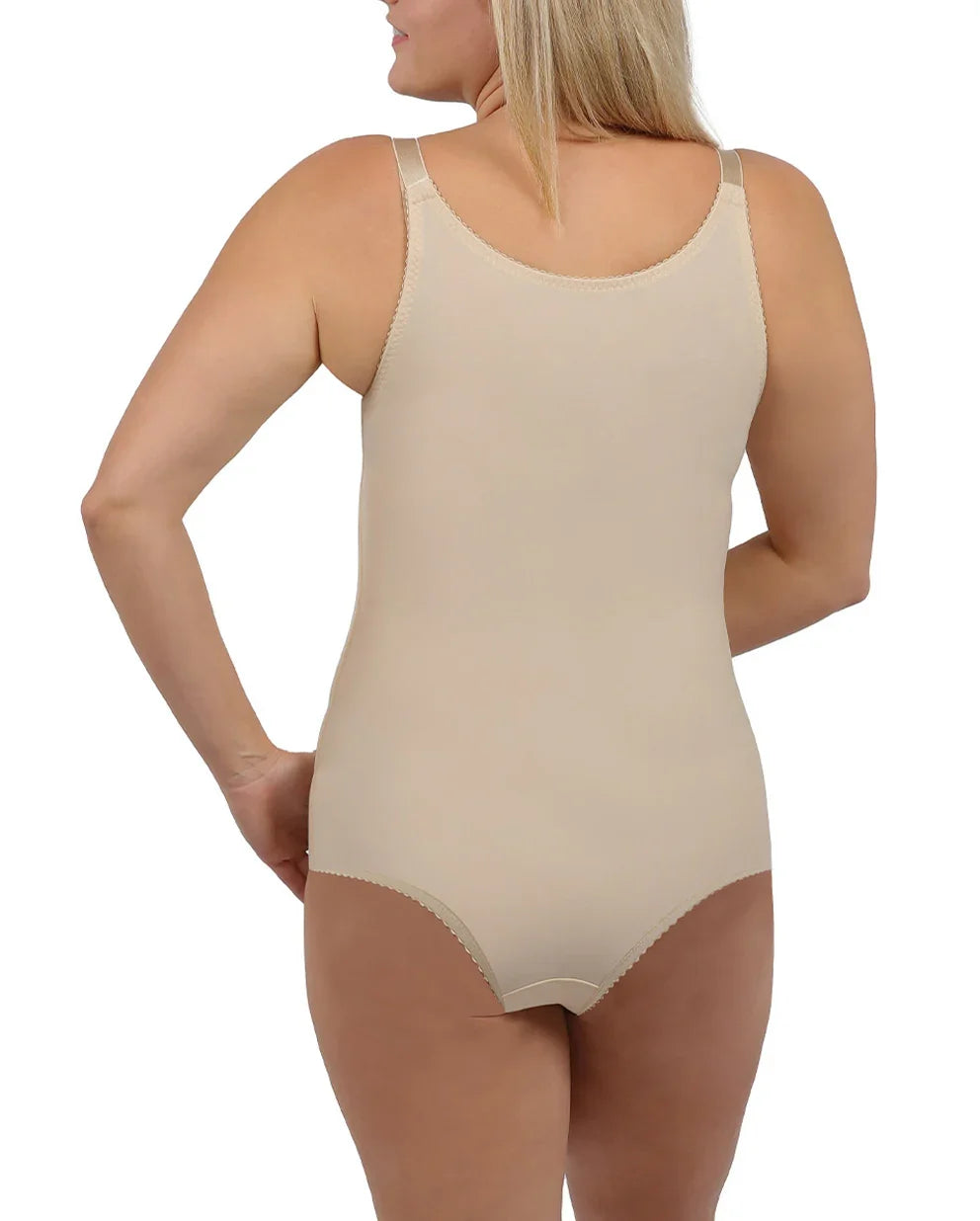Rear view of the Adriana 2 bodysuit, highlighting the full-back support and flat-seamed medical fabric that ensures comfort under daily attire.