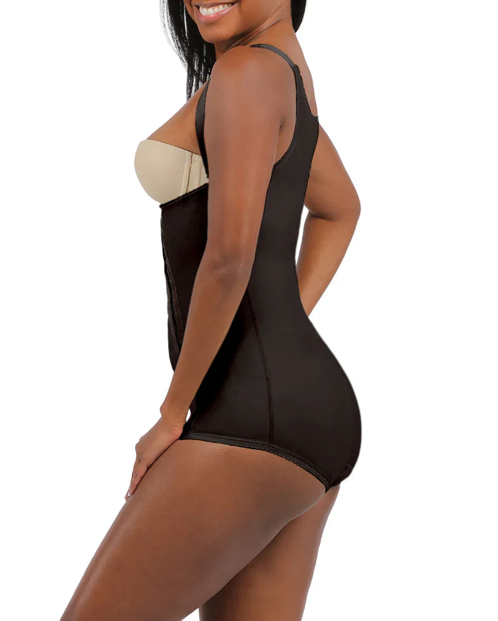 Side profile of the Adriana 1 first-stage garment, demonstrating the sleek panty-length silhouette designed for effective compression and circulation.