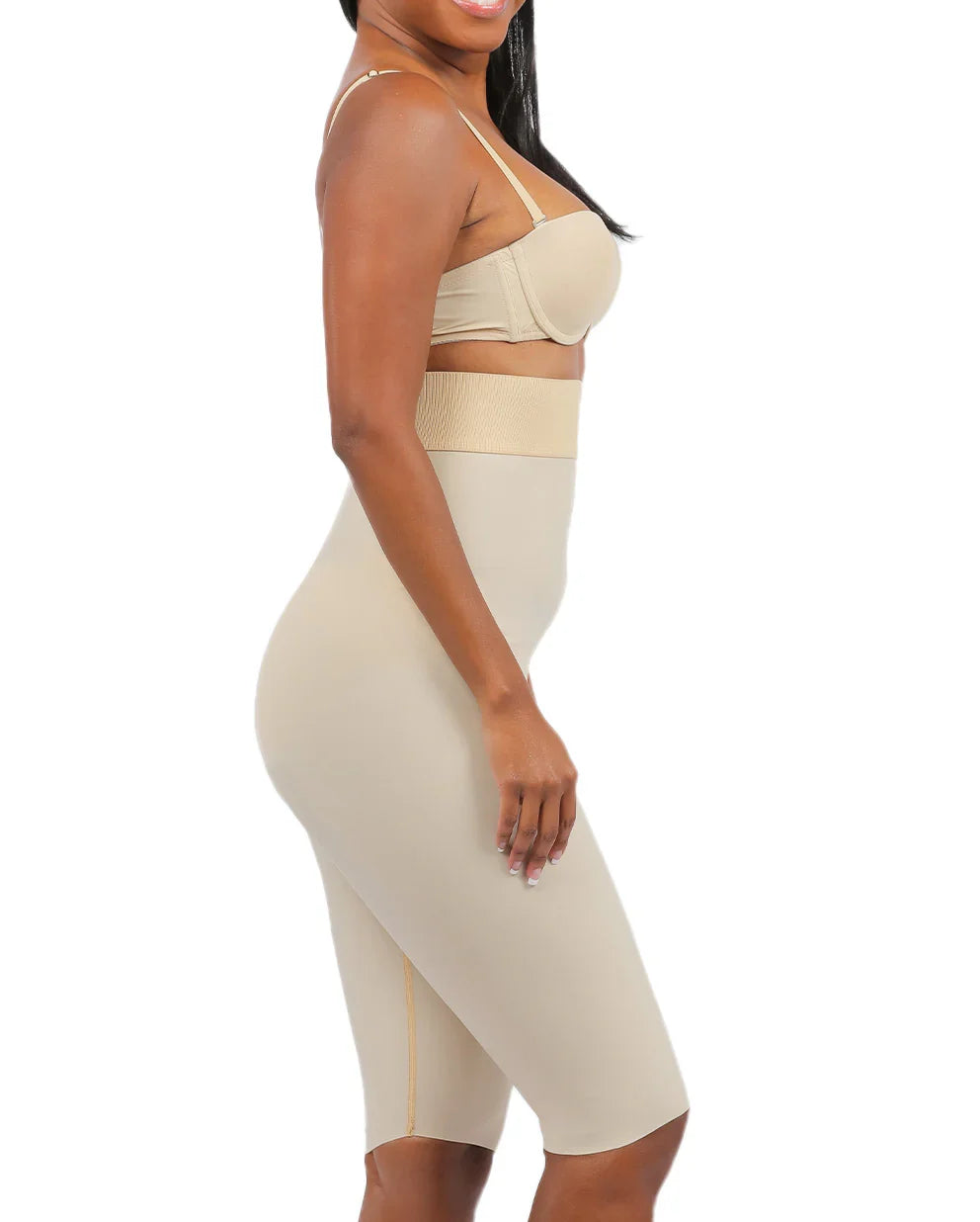 Side view of the Gisella 2 compression garment, highlighting the comfortable 3-inch non-roll elastic waistband and seamless medical fabric.