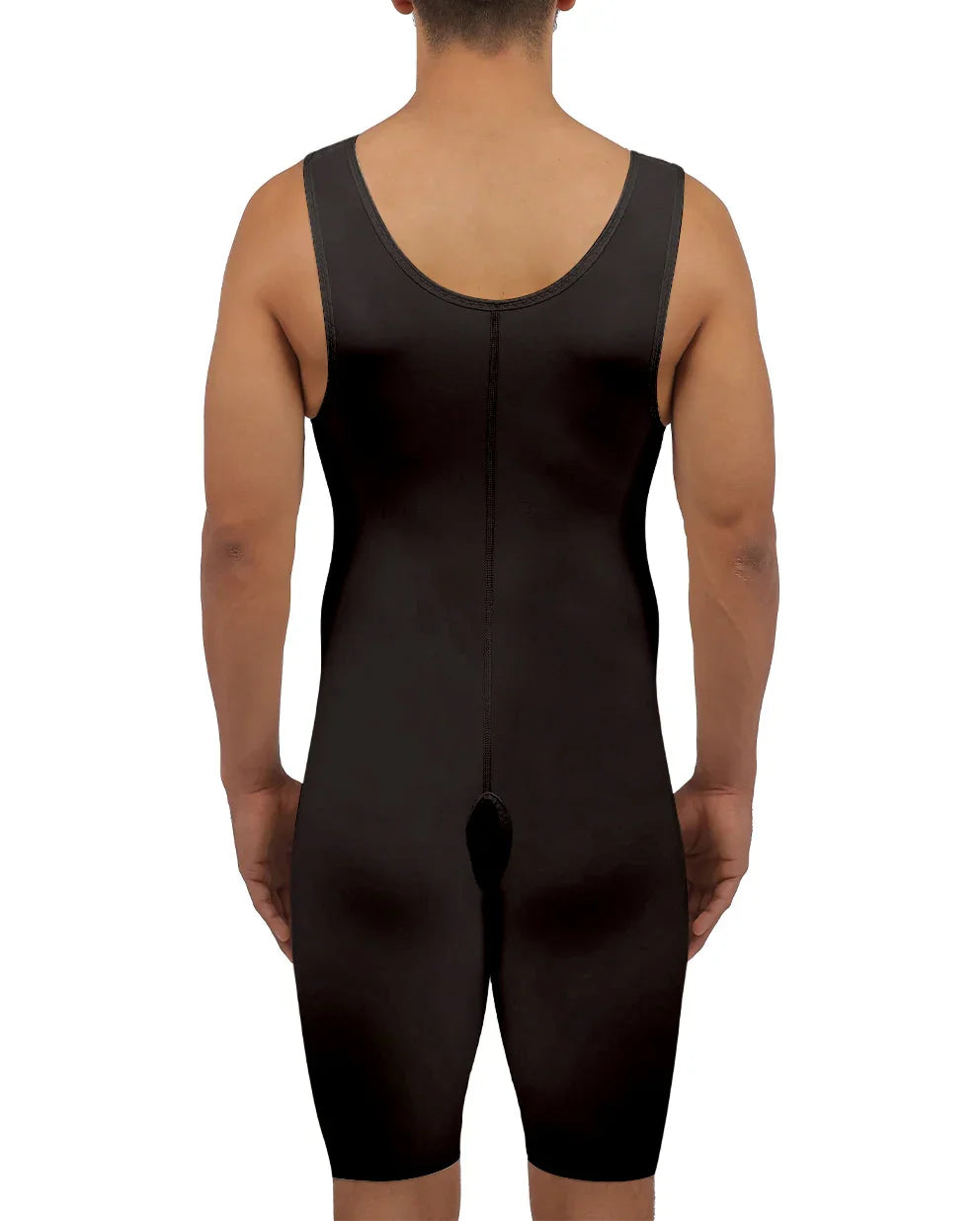 Back profile of the Antonio 1 bodysuit, demonstrating the mid-thigh length and anatomical fit designed for effective first-stage recovery compression.