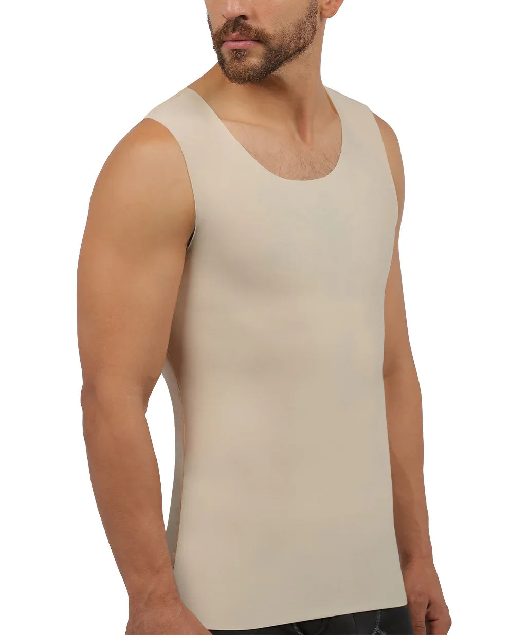 Side profile of a model wearing the Carlo 2 second-stage garment, demonstrating its low-profile fit for seamless layering under daily attire.