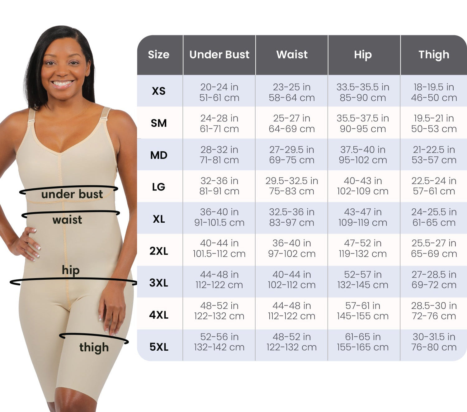 women bodysuits size chart