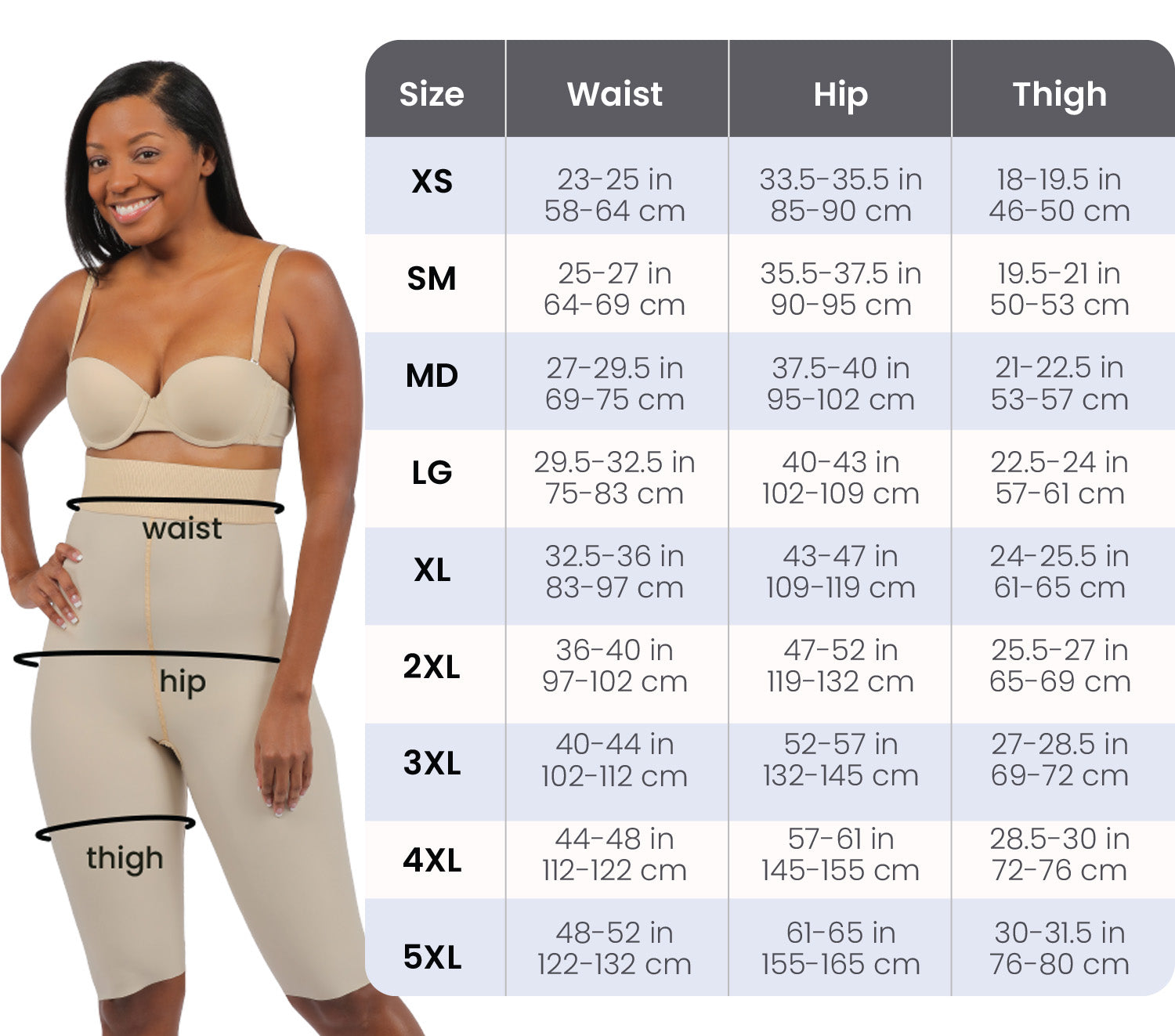 women girdles size chart