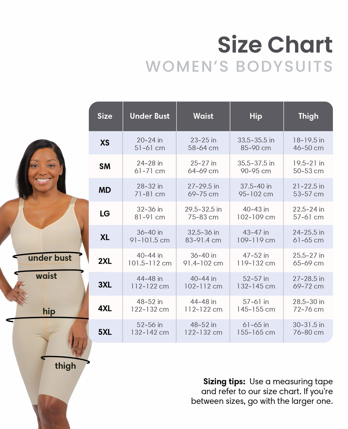 women's bodysuit size chart