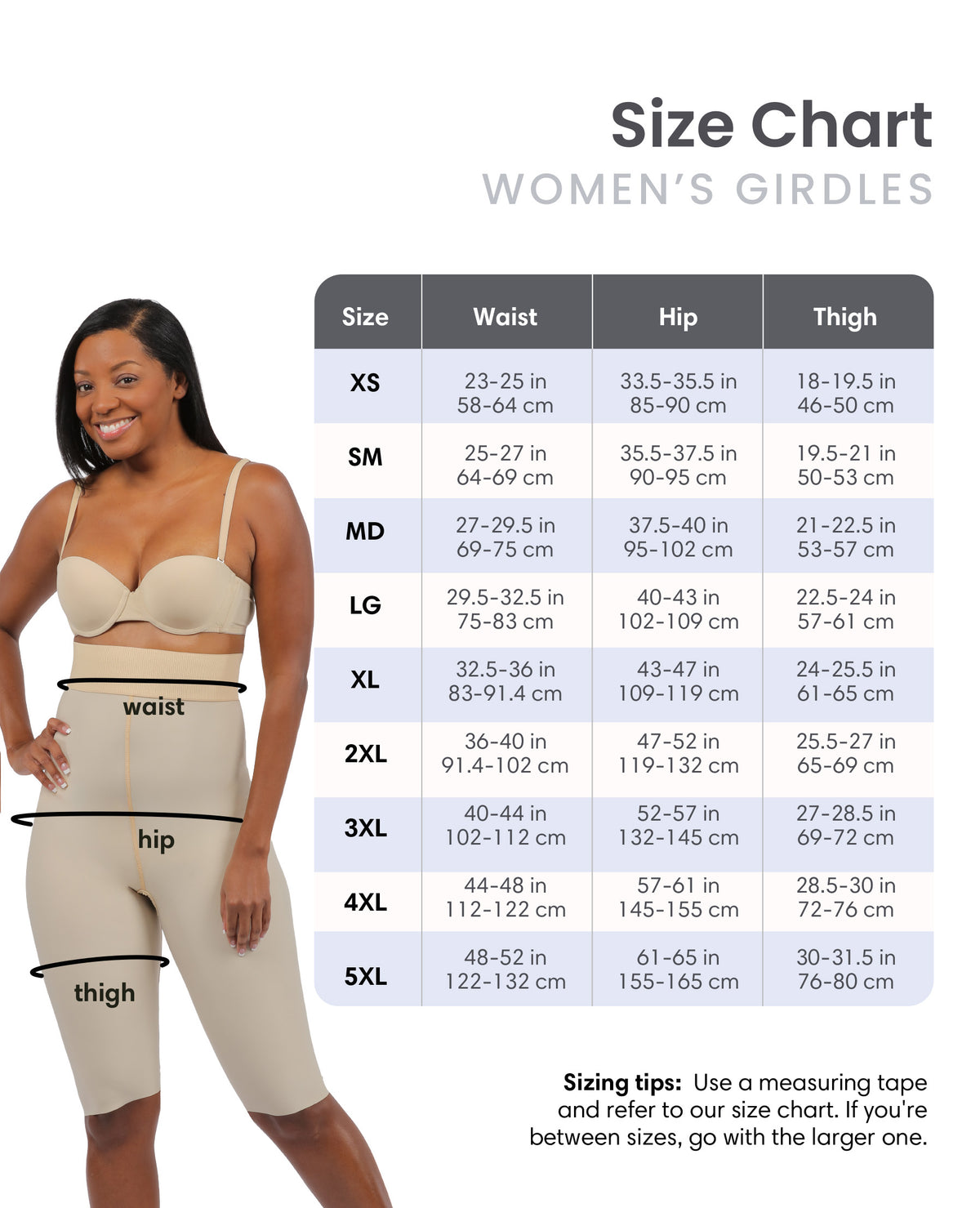 Women's girdle size chart