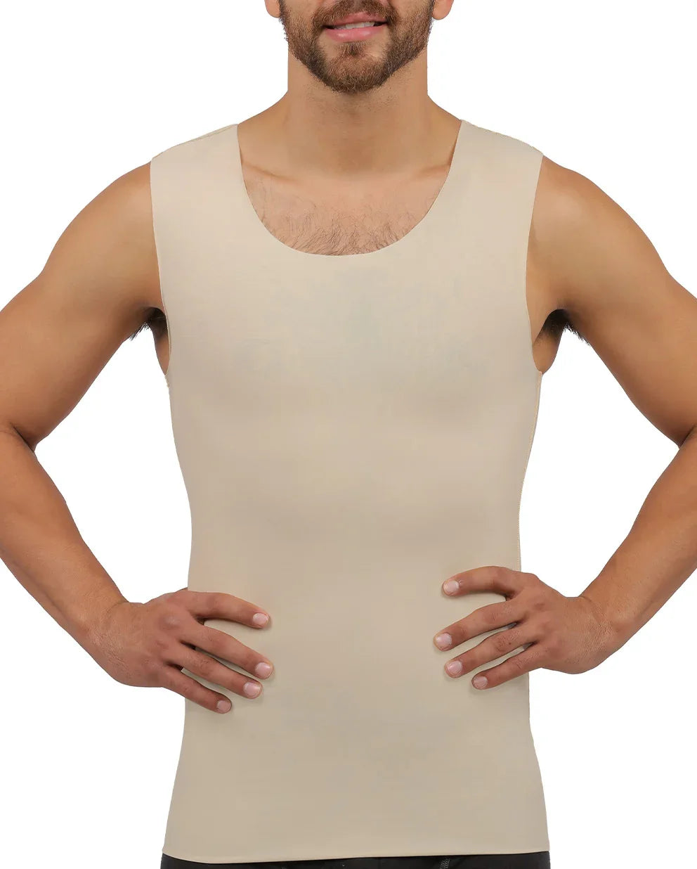 Front view of the Carlo 2 male compression vest in beige, showing the sleeveless pull-on design for comfortable second-stage recovery.