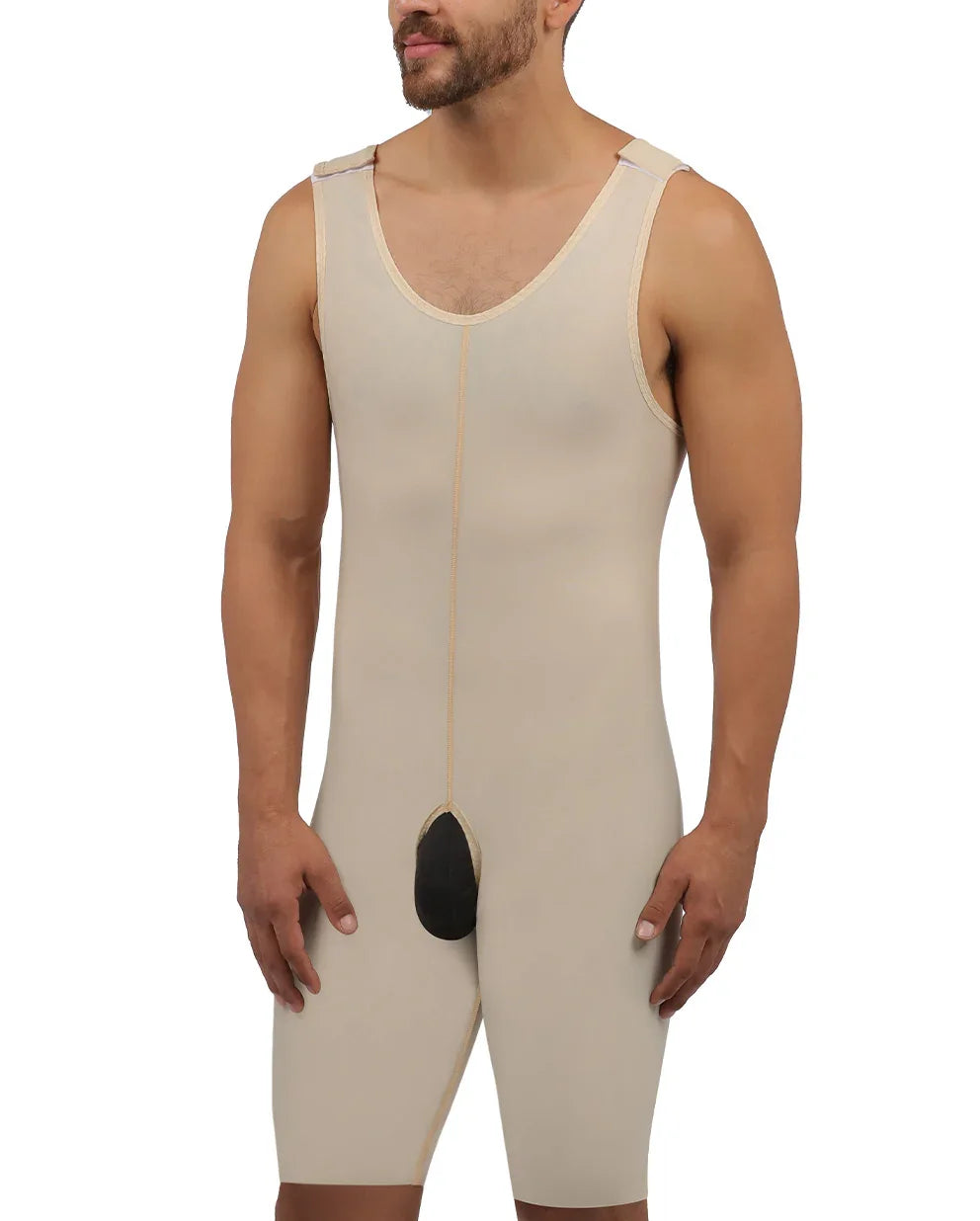 Male model demonstrating the fit of the Antonio 2 second-stage bodysuit, highlighting the targeted compression for the torso and mid-thigh area.