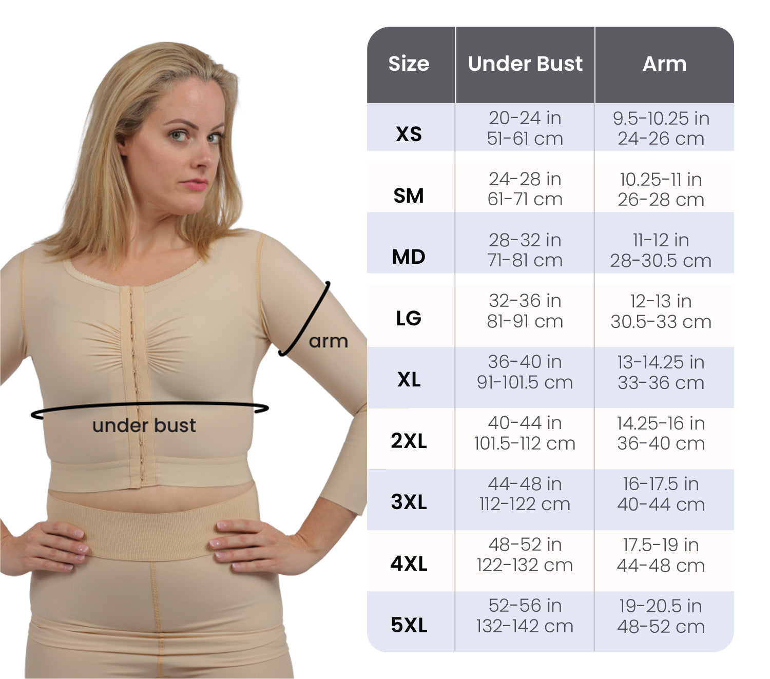vest and sleeves size chart 